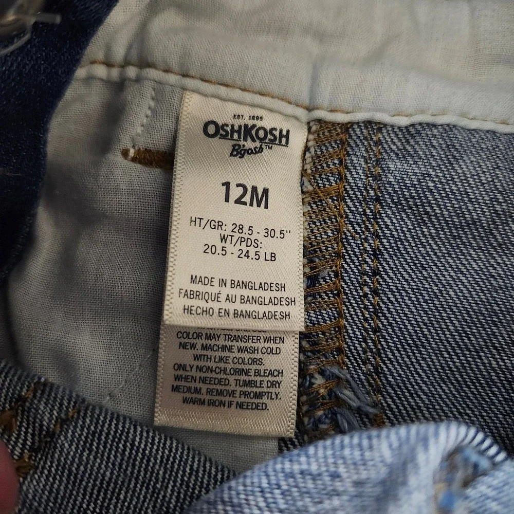OshKosh Bgosh Baby 12M Blue Jean Denim Overall Dress‎ Jumper Dress Vestbak